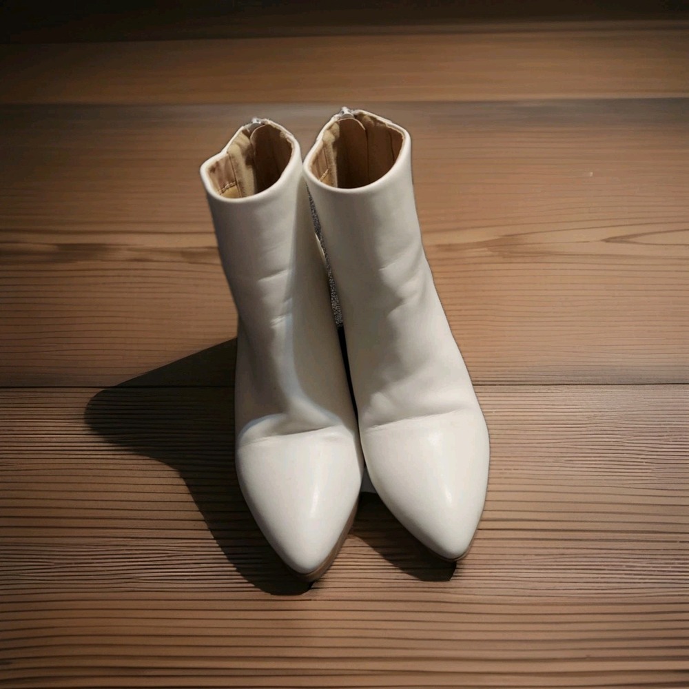Top Moda White boots Size 8.5 Ankle Y2k‎ Zipper Cowboy Boots Grunge Block